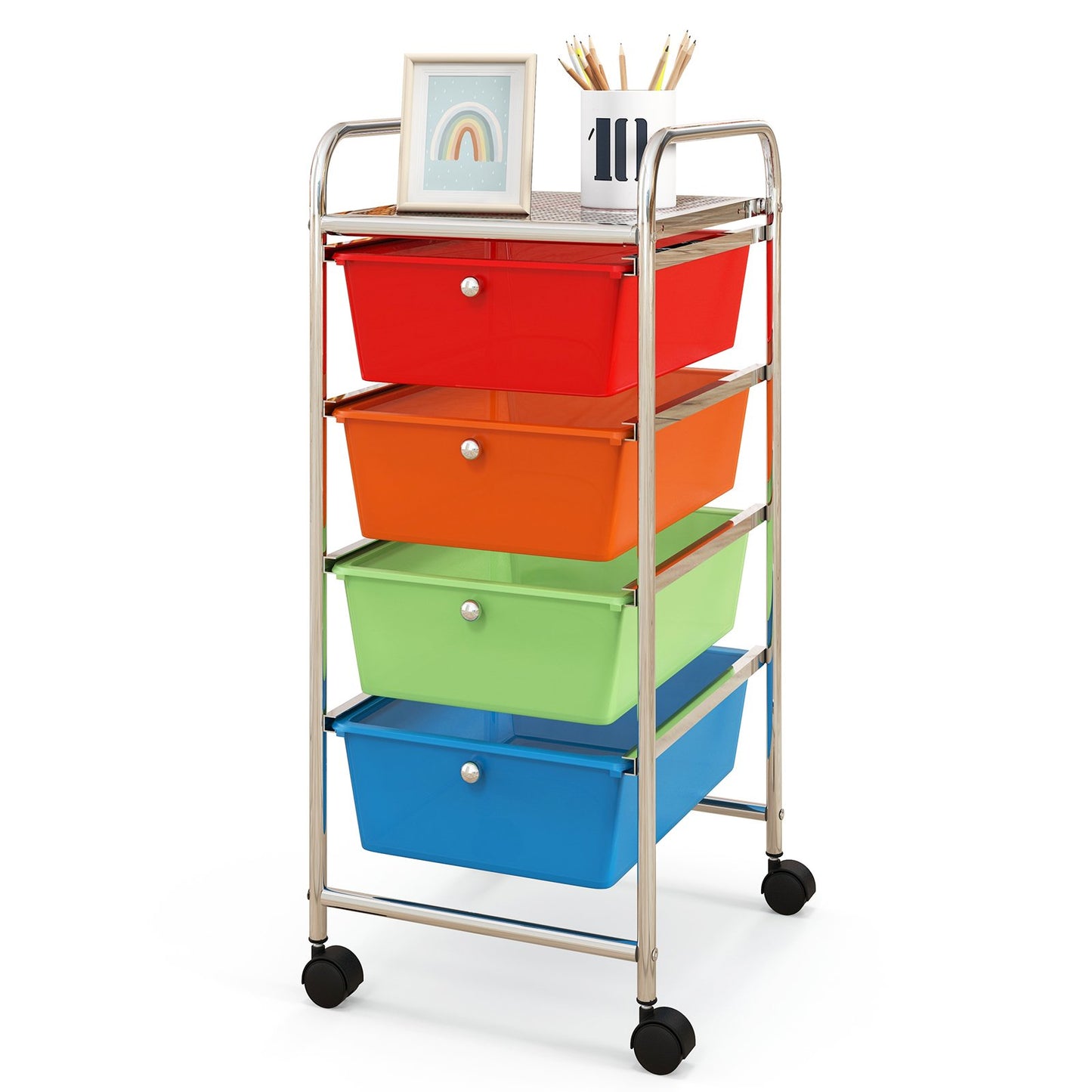 4-Drawer Cart Storage Bin Organizer Rolling with Plastic Drawers, Sheer Rainbow - Gallery Canada