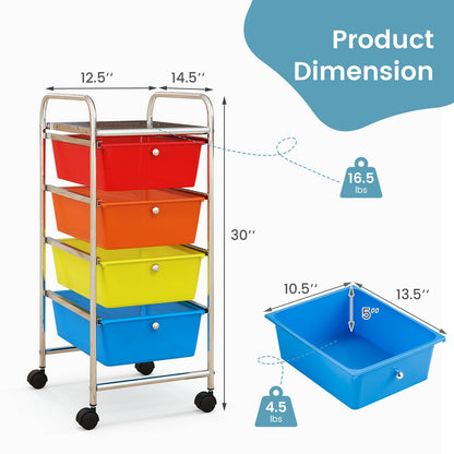 4-Drawer Cart Storage Bin Organizer Rolling with Plastic Drawers, Multicolor - Gallery Canada