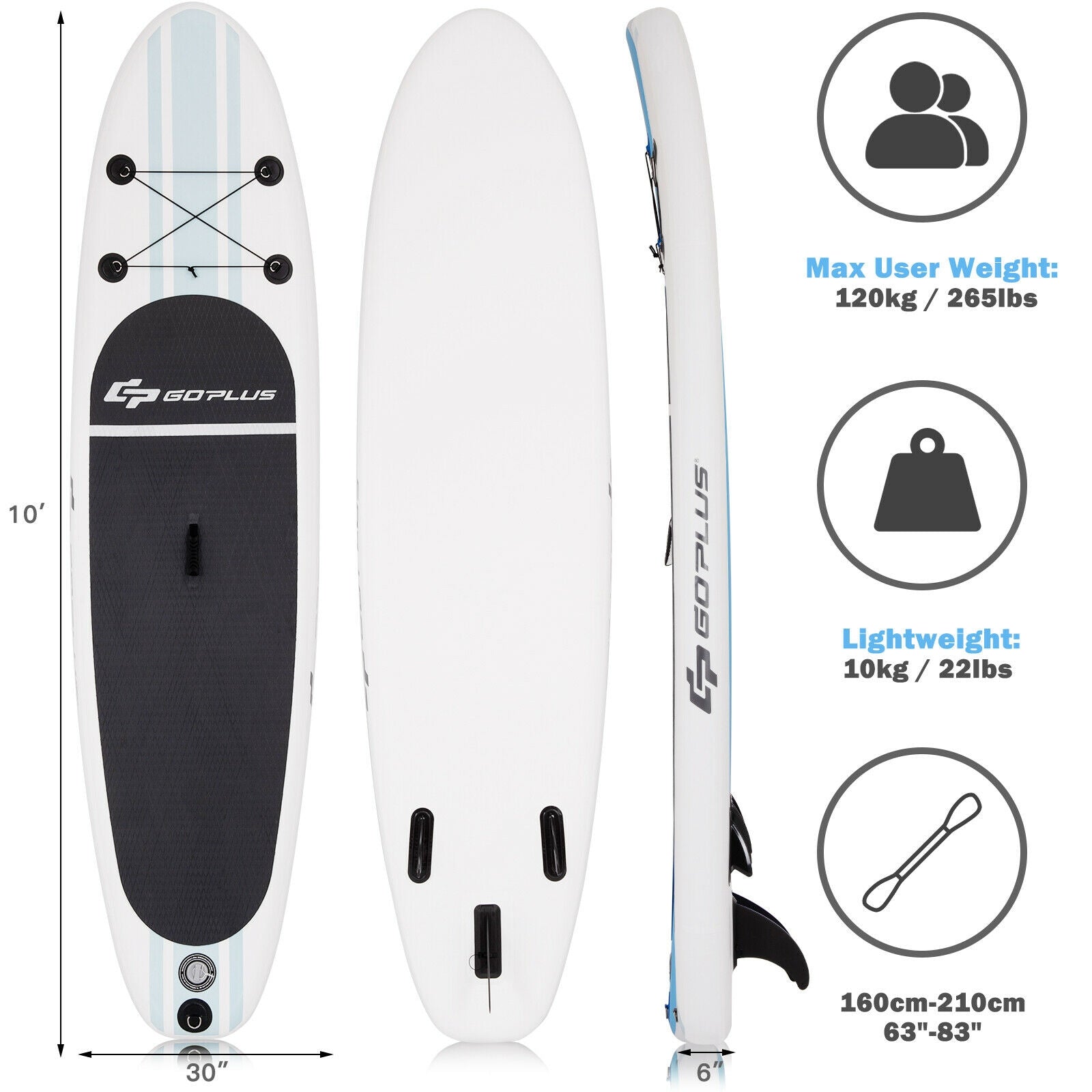 10 feet Inflatable Stand Up Paddle Board with Paddle Pump, White Inflatable Paddle Boards at Gallery Canada