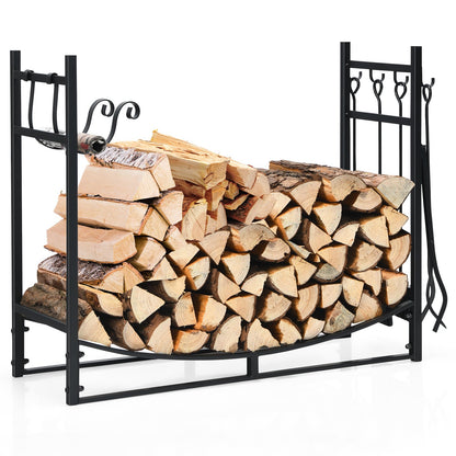 36 Inch Fireplace Log Holder with Kindling Holders and Shovel, Black Log Storage   at Gallery Canada