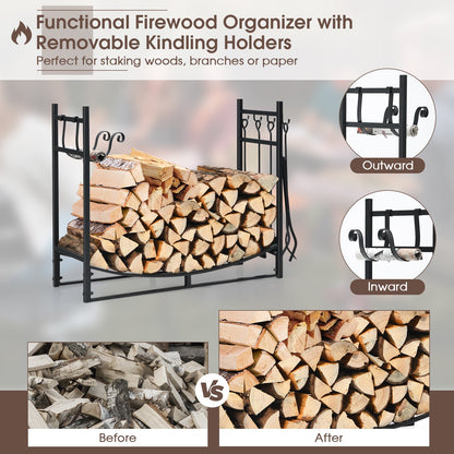36 Inch Fireplace Log Holder with Kindling Holders and Shovel, Black Log Storage   at Gallery Canada