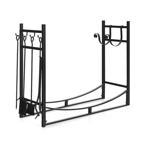 36 Inch Fireplace Log Holder with Kindling Holders and Shovel, Black