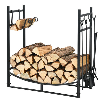 30 Inch Firewood Rack with 4 Tool Set Kindling Holders for Indoor and Outdoor, Black Log Storage   at Gallery Canada