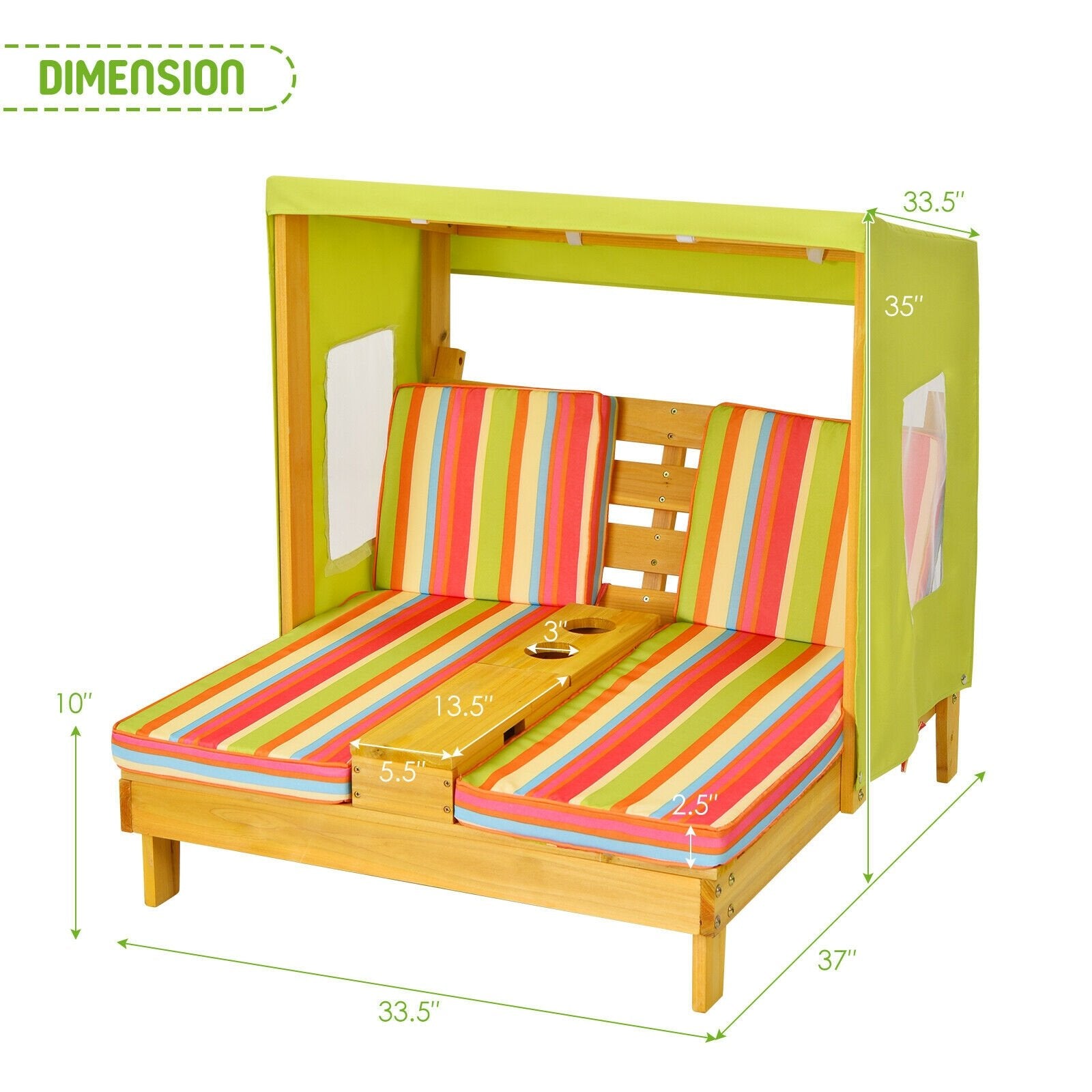Kids Patio Lounge Chair with Cup Holders and Awning, Multicolor - Gallery Canada