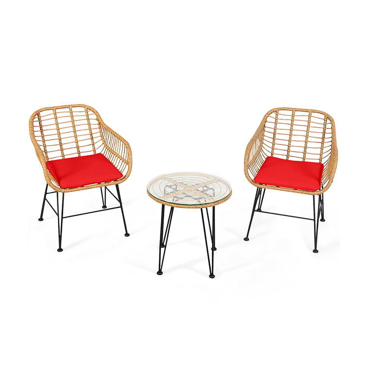 3 Pieces Rattan Furniture Set with Cushioned Chair Table, Red Patio Conversation Sets   at Gallery Canada