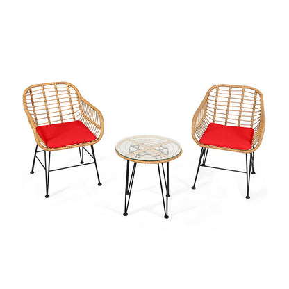 3 Pieces Rattan Furniture Set with Cushioned Chair Table, Red - Gallery Canada