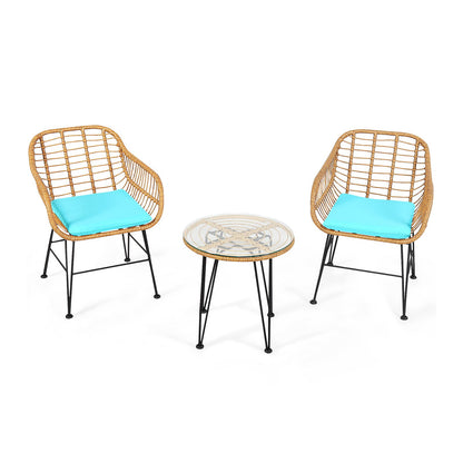 3 Pieces Rattan Furniture Set with Cushioned Chair Table, Turquoise Patio Conversation Sets   at Gallery Canada