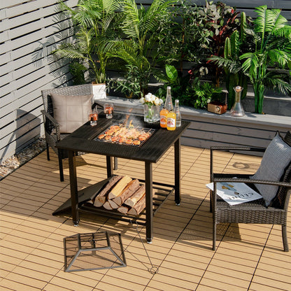 31 Inch Outdoor Fire Pit Dining Table with Cooking BBQ Grate, Black Fire Pit Tables   at Gallery Canada