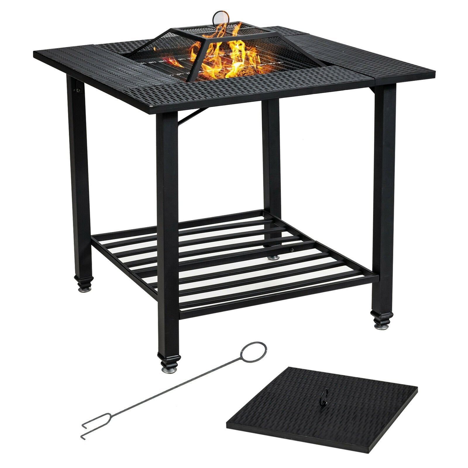 31 Inch Outdoor Fire Pit Dining Table with Cooking BBQ Grate, Black Fire Pit Tables   at Gallery Canada