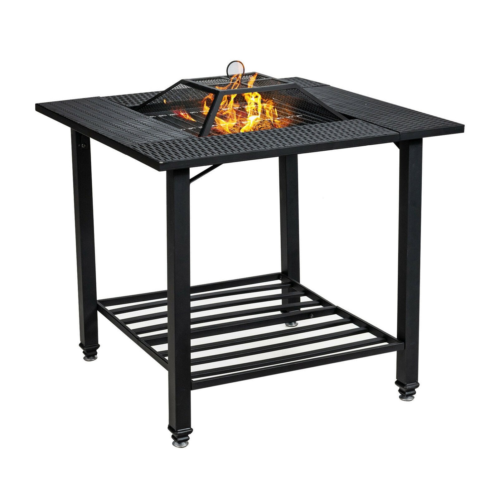 31 Inch Outdoor Fire Pit Dining Table with Cooking BBQ Grate, Black Fire Pit Tables   at Gallery Canada