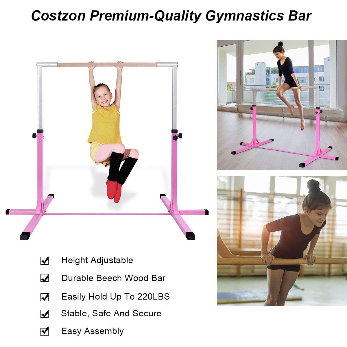 Adjustable Gymnastics Bar Horizontal Bar for Kids, Pink Toy Sports   at Gallery Canada