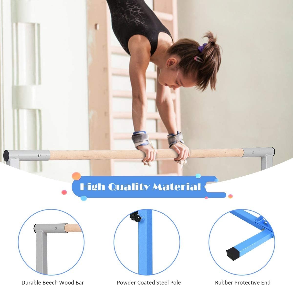 Adjustable Gymnastics Bar Horizontal Bar for Kids, Blue - Gallery Canada