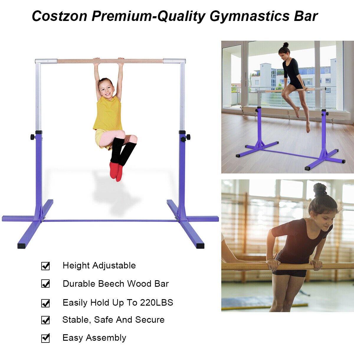 Adjustable Gymnastics Bar Horizontal Bar for Kids, Purple Toy Sports   at Gallery Canada