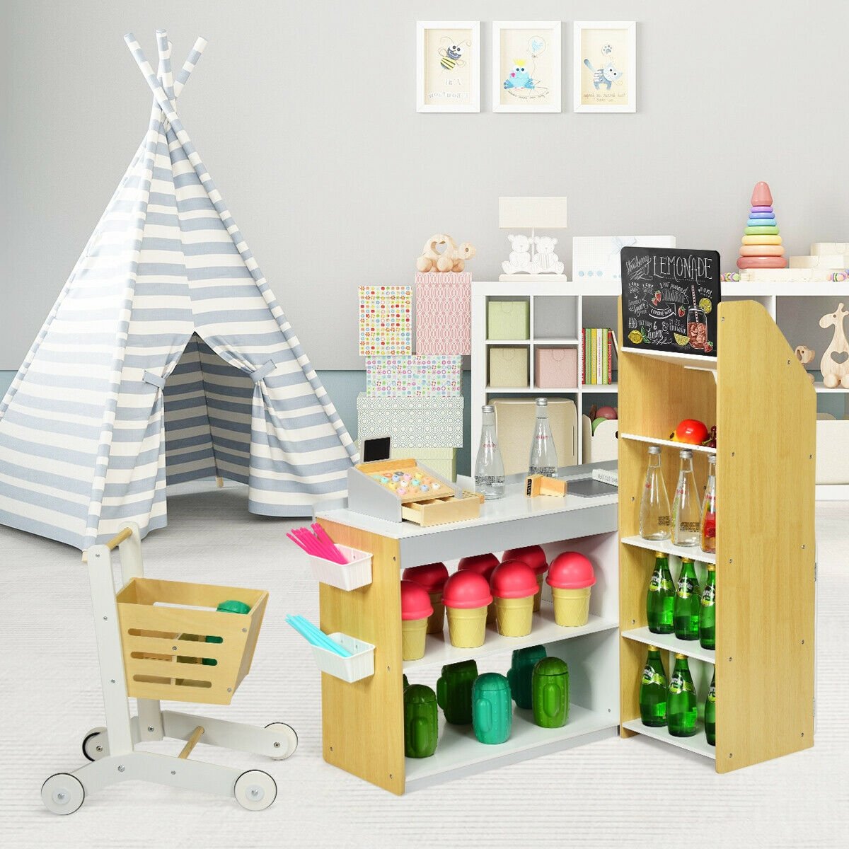 Grocery Store Playset Pretend Play Supermarket Shopping Set, Natural Pretend Toys   at Gallery Canada