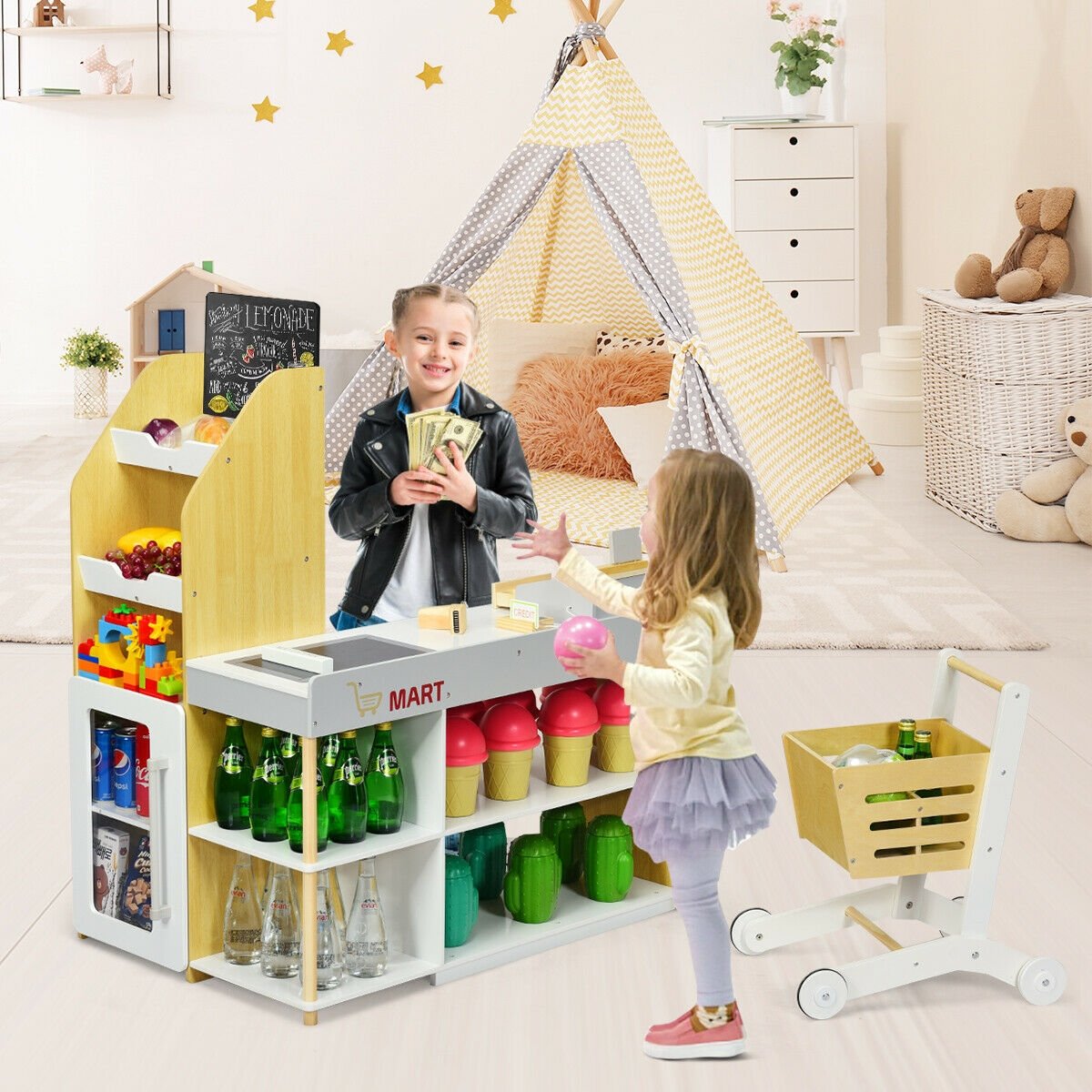 Grocery Store Playset Pretend Play Supermarket Shopping Set, Natural Pretend Toys   at Gallery Canada