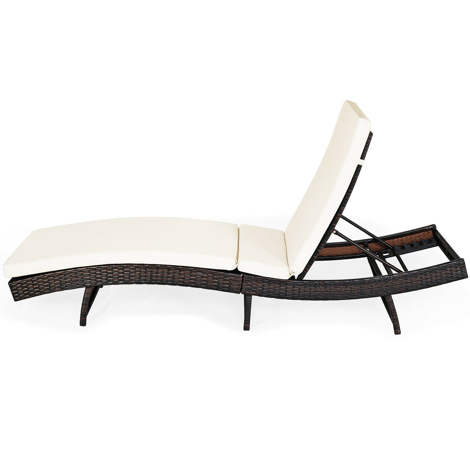 Patio Folding Chaise Lounge with 5 Adjustable Levels and Cushion, White Outdoor Chaise Lounges   at Gallery Canada