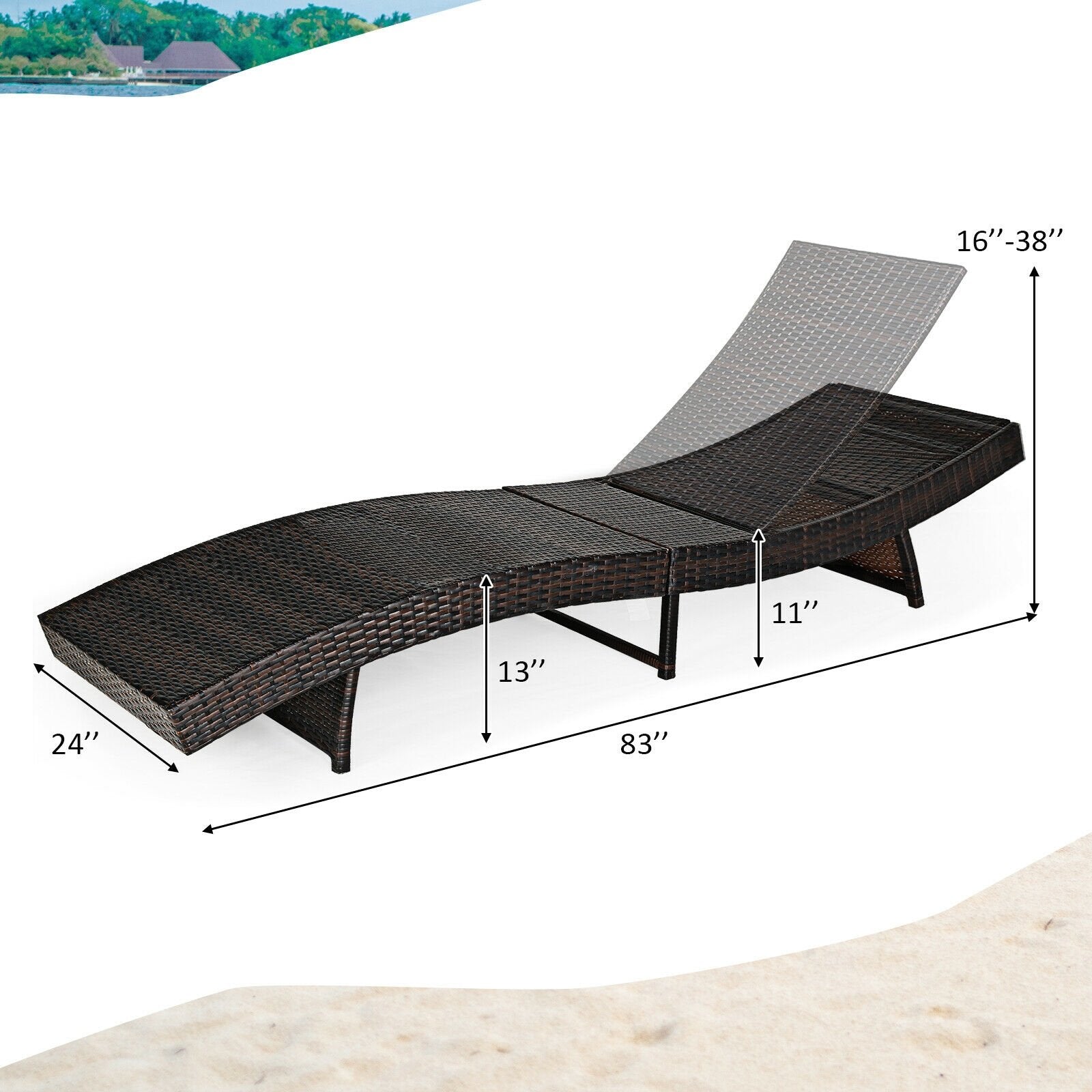 Patio Folding Chaise Lounge with 5 Adjustable Levels and Cushion, White Outdoor Chaise Lounges   at Gallery Canada