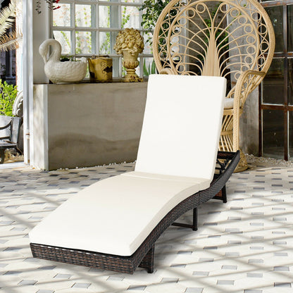 Patio Folding Chaise Lounge with 5 Adjustable Levels and Cushion, White Outdoor Chaise Lounges   at Gallery Canada