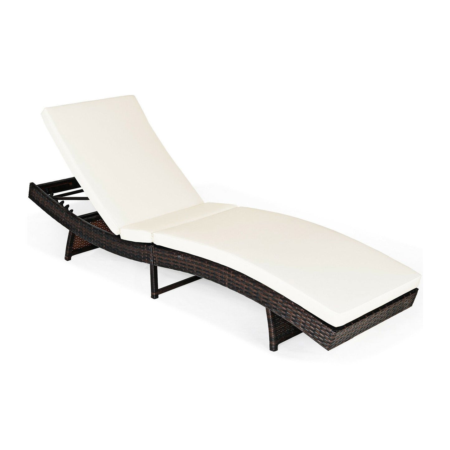 Patio Folding Chaise Lounge with 5 Adjustable Levels and Cushion, White Outdoor Chaise Lounges   at Gallery Canada