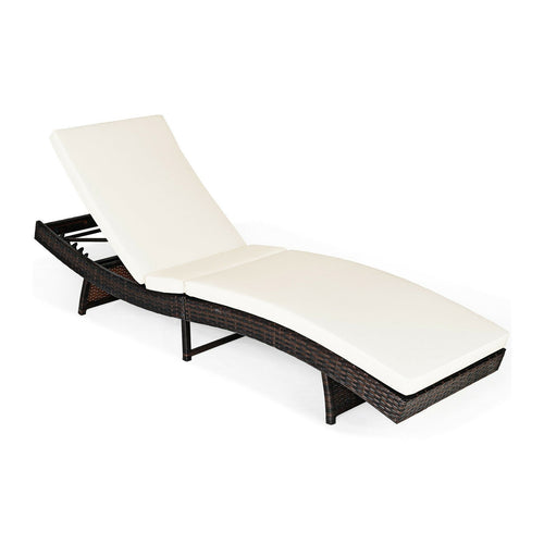 Patio Folding Chaise Lounge with 5 Adjustable Levels and Cushion, White