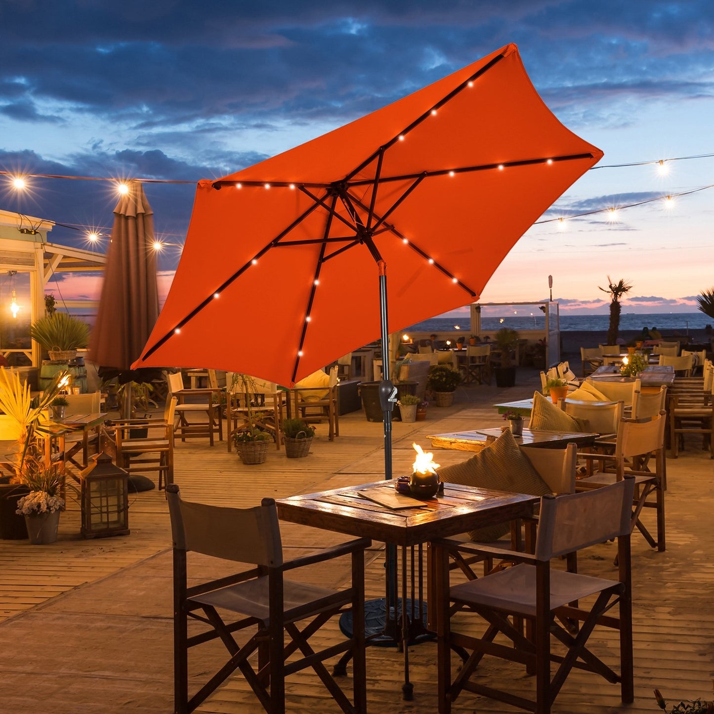 9 Inch Solar LED Lighted Patio Market Umbrella Tilt Adjustment Crank Lift, Orange - Gallery Canada