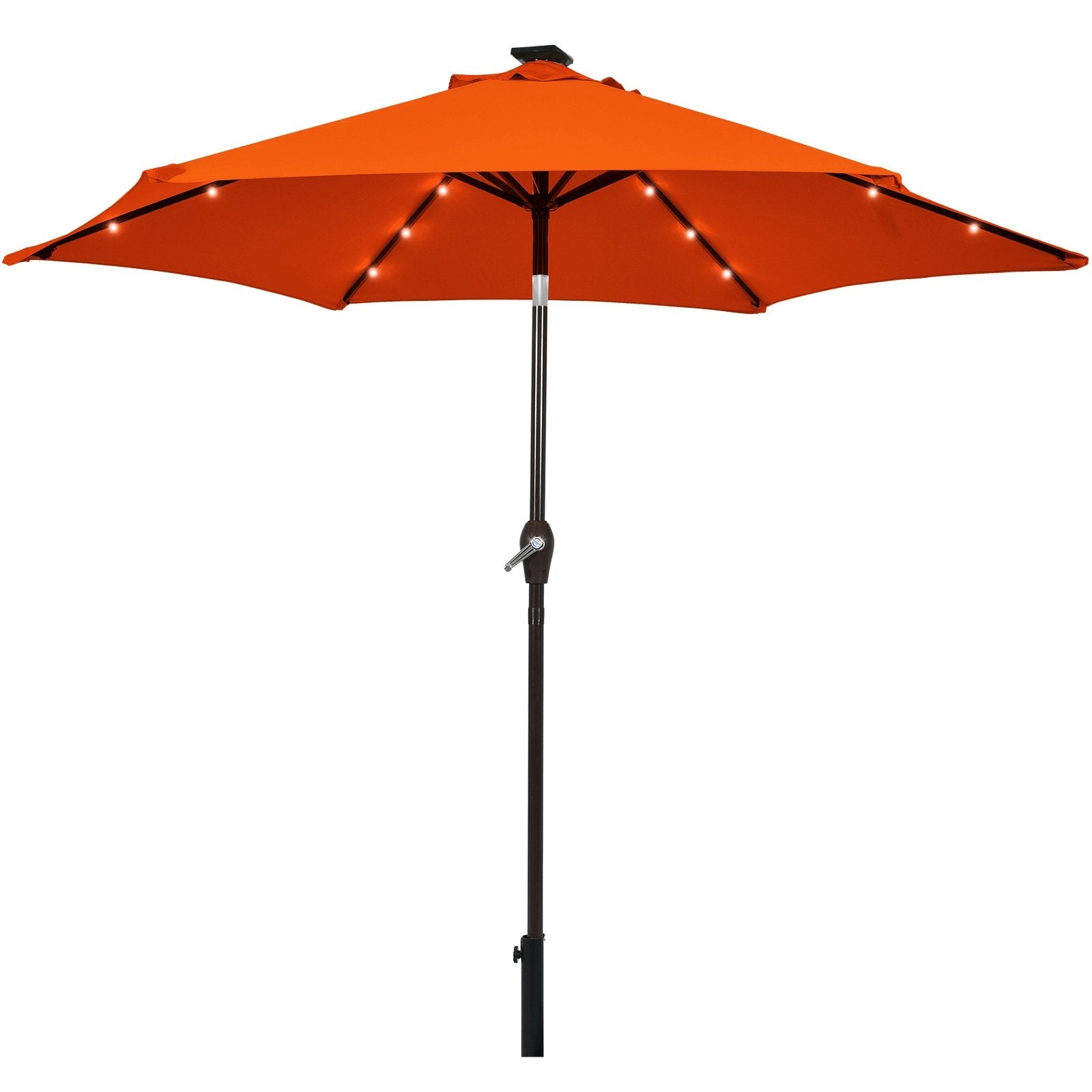 9 Inch Solar LED Lighted Patio Market Umbrella Tilt Adjustment Crank Lift, Orange Outdoor Umbrellas   at Gallery Canada