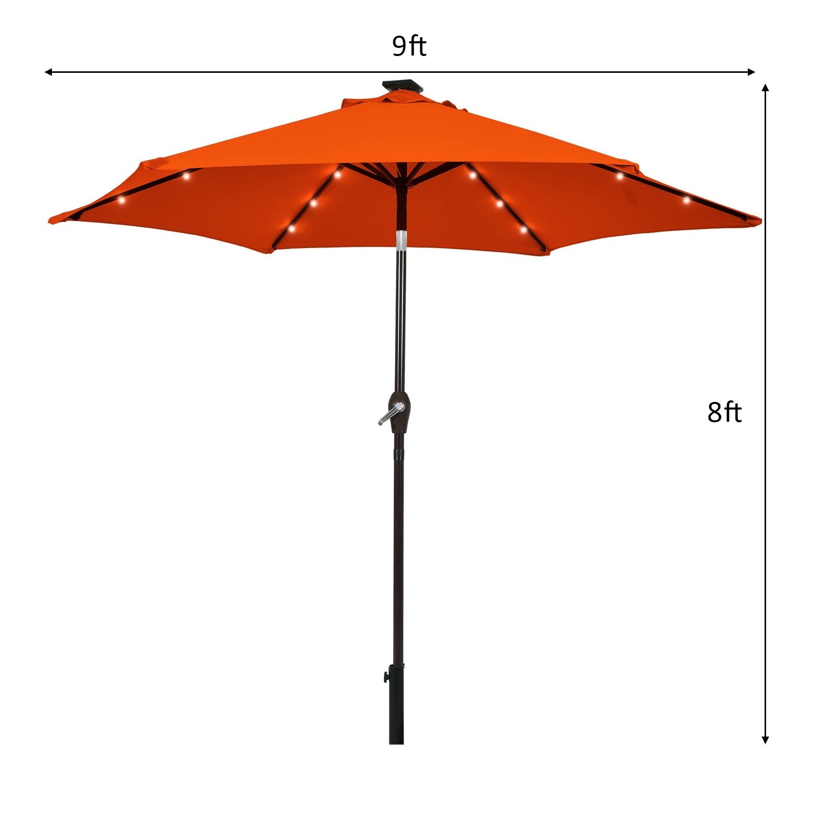 9 Inch Solar LED Lighted Patio Market Umbrella Tilt Adjustment Crank Lift, Orange Outdoor Umbrellas   at Gallery Canada