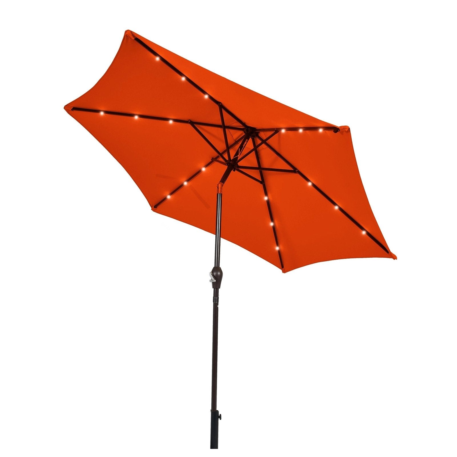 9 Inch Solar LED Lighted Patio Market Umbrella Tilt Adjustment Crank Lift, Orange Outdoor Umbrellas   at Gallery Canada