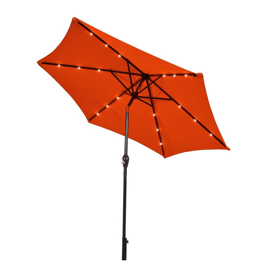 9 Inch Solar LED Lighted Patio Market Umbrella Tilt Adjustment Crank Lift, Orange - Gallery Canada