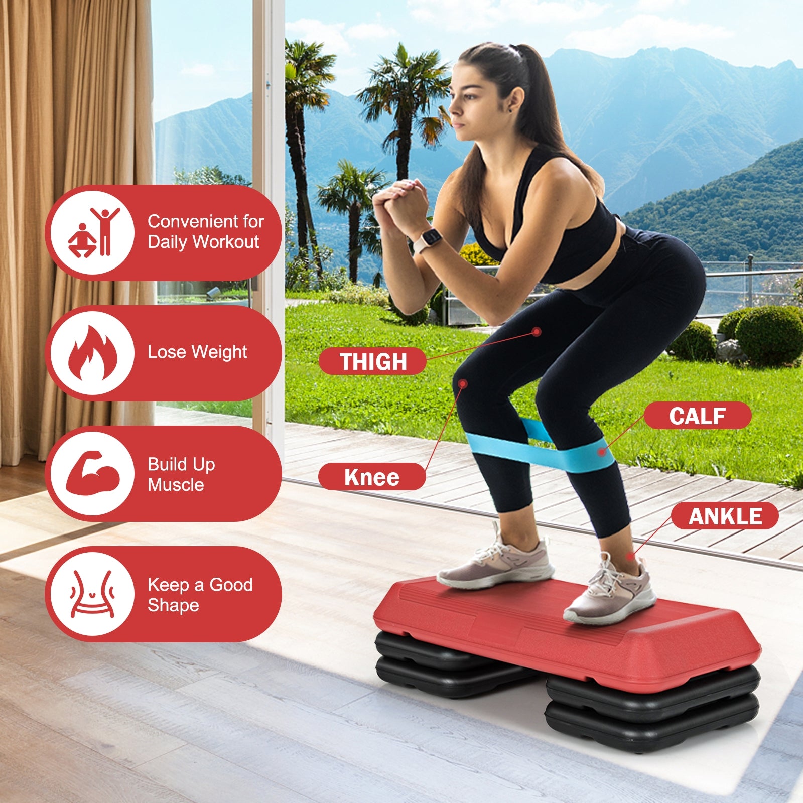 29 Inch Adjustable Workout Fitness Aerobic Stepper Exercise Platform, Red Sport Equipments   at Gallery Canada