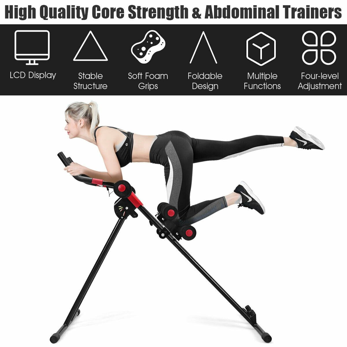 Abdominal Workout Equipment with LCD Monitor for Home Gym, Black - Gallery Canada