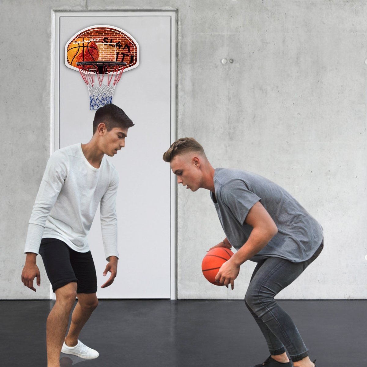 Wall Mounted Fan Backboard with Basketball Hoop and 2 Nets, Multicolor - Gallery Canada