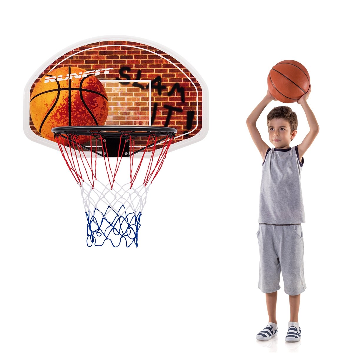 Wall Mounted Fan Backboard with Basketball Hoop and 2 Nets, Multicolor - Gallery Canada