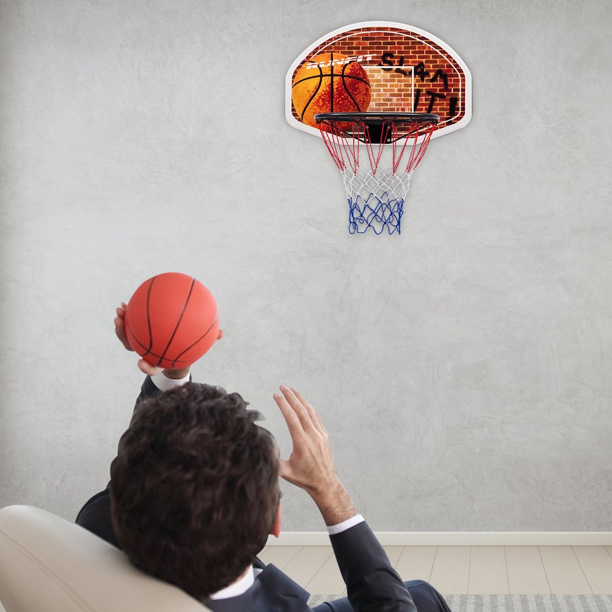 Wall Mounted Fan Backboard with Basketball Hoop and 2 Nets, Multicolor - Gallery Canada