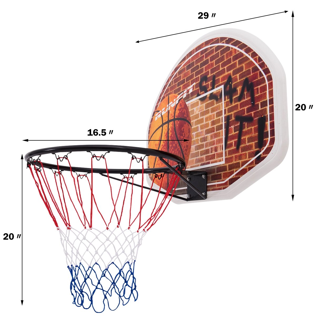 Wall Mounted Fan Backboard with Basketball Hoop and 2 Nets, Multicolor Sport Equipments   at Gallery Canada