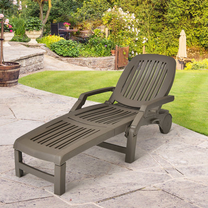 Adjustable Patio Sun Lounger with Weather Resistant Wheels, Brown - Gallery Canada