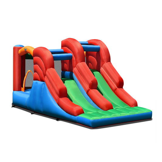 3-in-1 Dual Slides Jumping Castle Bouncer without Blower, Blue & Green - Gallery Canada
