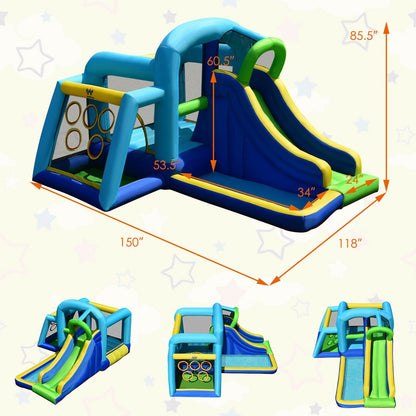 5-in-1 Kids Inflatable Climbing Bounce House without Blower, Blue - Gallery Canada