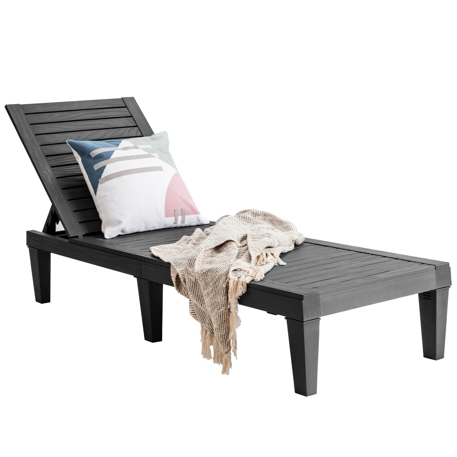 Outdoor Recliner Chair with 5-Position Adjustable Backrest, Black Outdoor Chaise Lounges   at Gallery Canada