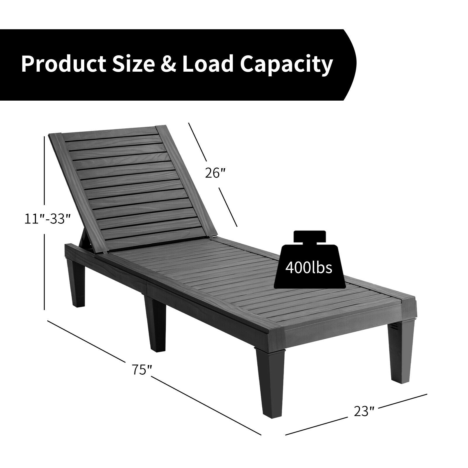 Outdoor Recliner Chair with 5-Position Adjustable Backrest, Black Outdoor Chaise Lounges   at Gallery Canada