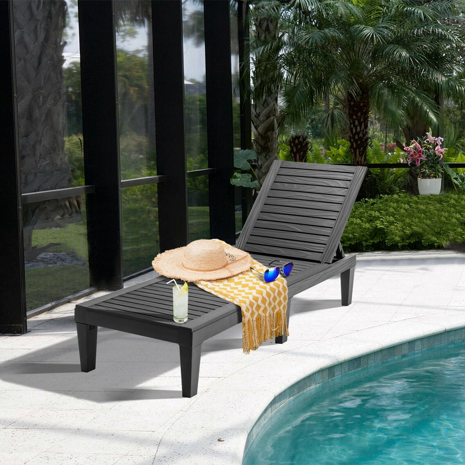 Outdoor Recliner Chair with 5-Position Adjustable Backrest, Black Outdoor Chaise Lounges   at Gallery Canada