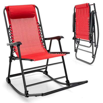 Outdoor Patio Camping Lightweight Folding Rocking Chair with Footrest , Red Patio Rocking Chairs & Gliders   at Gallery Canada