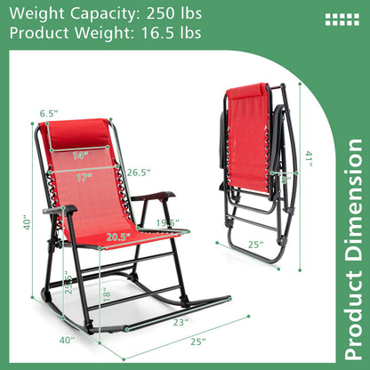 Outdoor Patio Camping Lightweight Folding Rocking Chair with Footrest , Red Patio Rocking Chairs & Gliders   at Gallery Canada