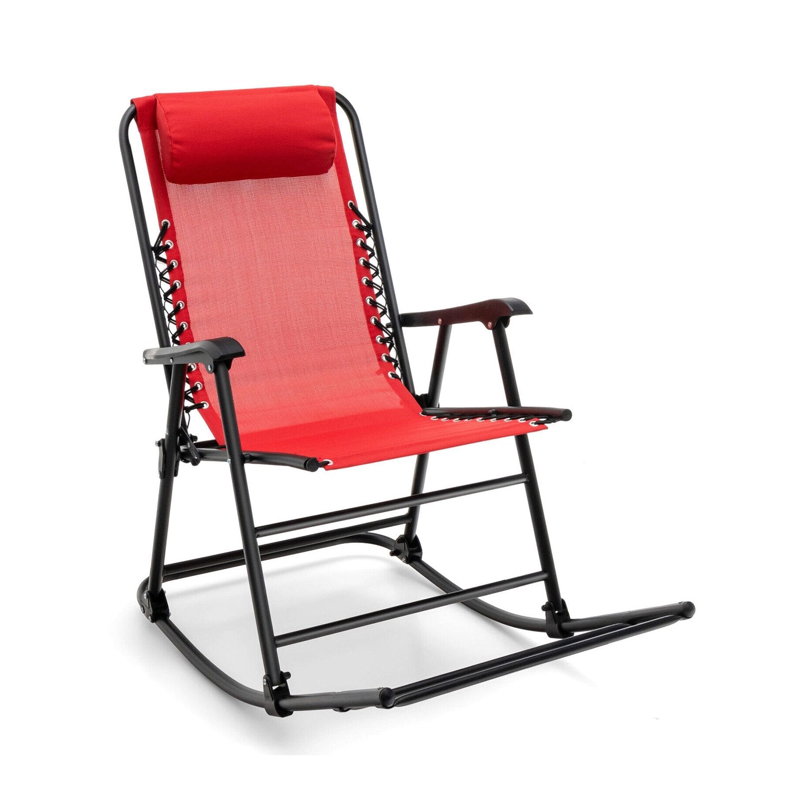 Outdoor Patio Camping Lightweight Folding Rocking Chair with Footrest , Red Patio Rocking Chairs & Gliders   at Gallery Canada