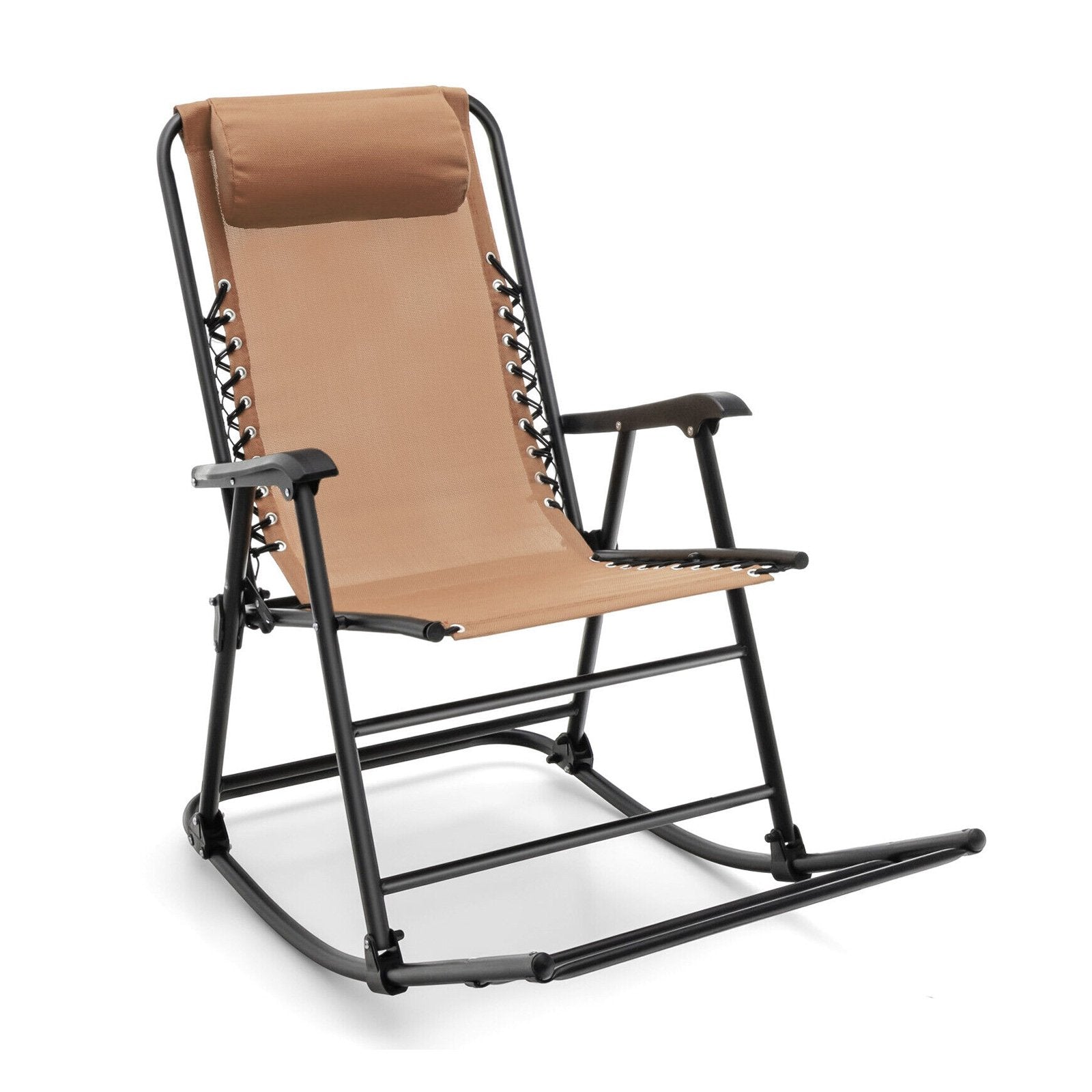 Outdoor Patio Camping Lightweight Folding Rocking Chair with Footrest , Beige Patio Rocking Chairs & Gliders   at Gallery Canada