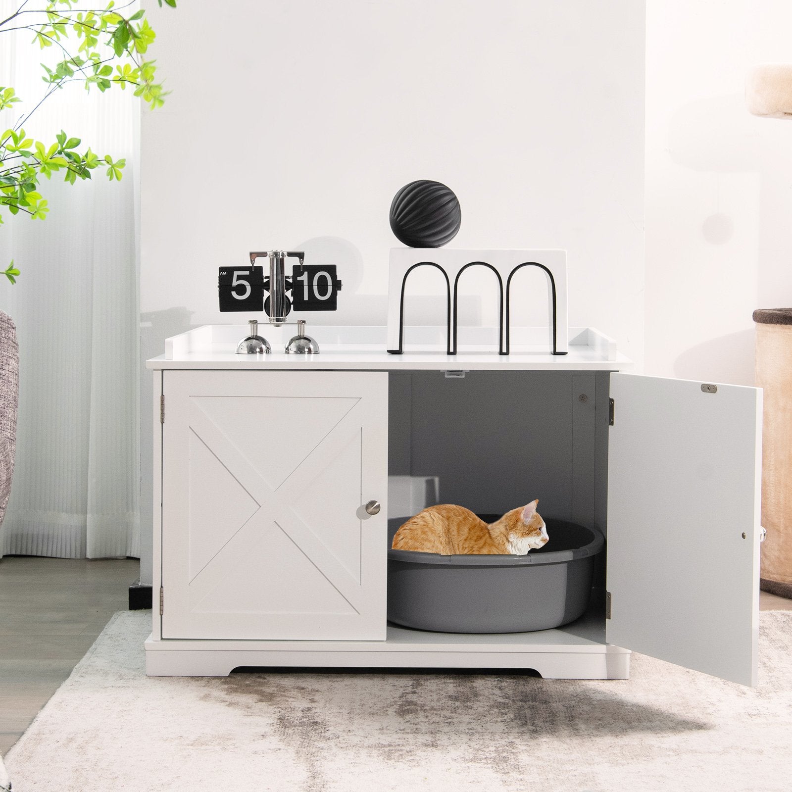 Large Wooden Cat Litter Box Enclosure with the Storage Rack, White - Gallery Canada