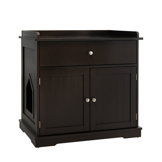 Wooden Cat Litter Box Enclosure with Drawer Side Table Furniture, Brown Cat Houses   at Gallery Canada