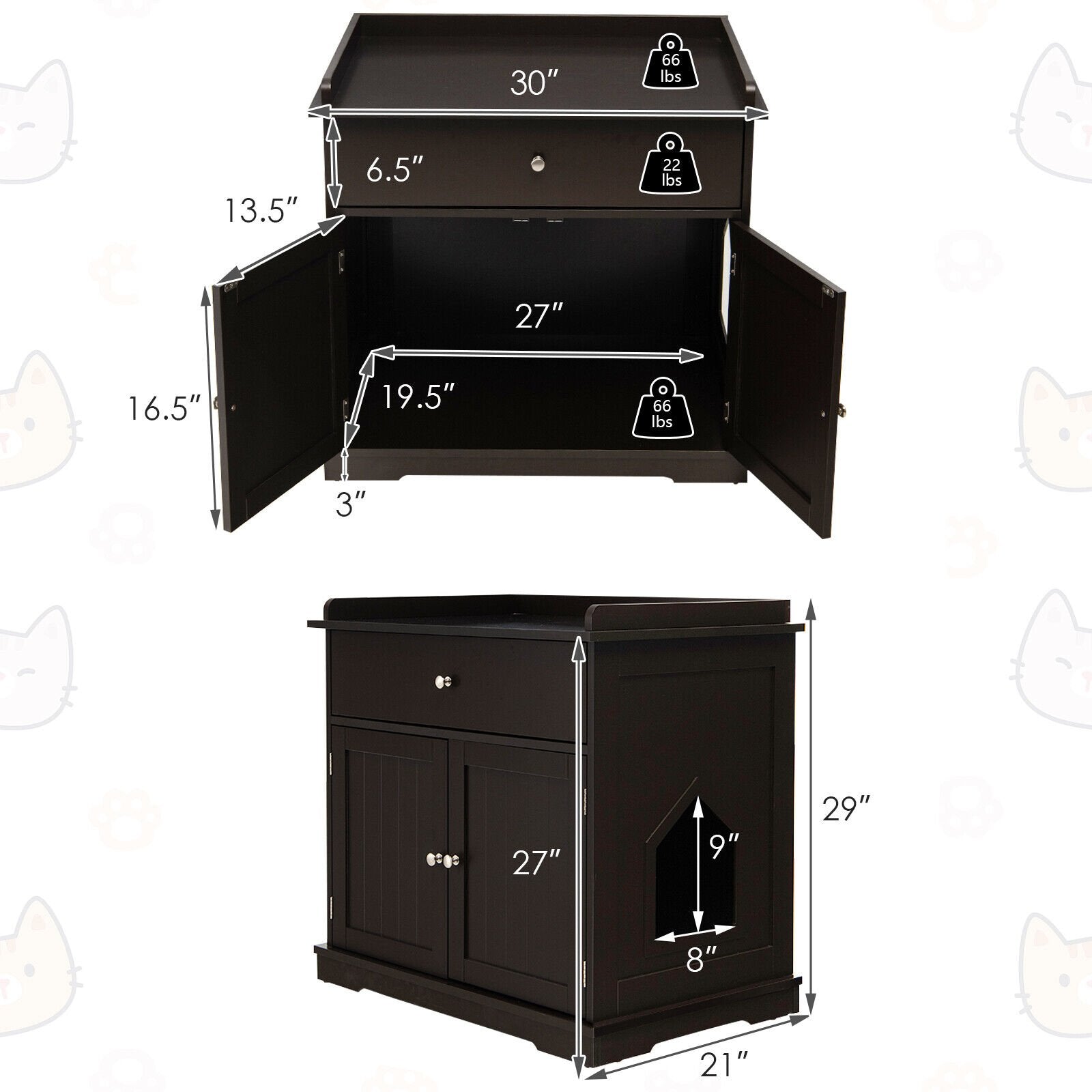 Wooden Cat Litter Box Enclosure with Drawer Side Table Furniture, Brown Cat Houses   at Gallery Canada