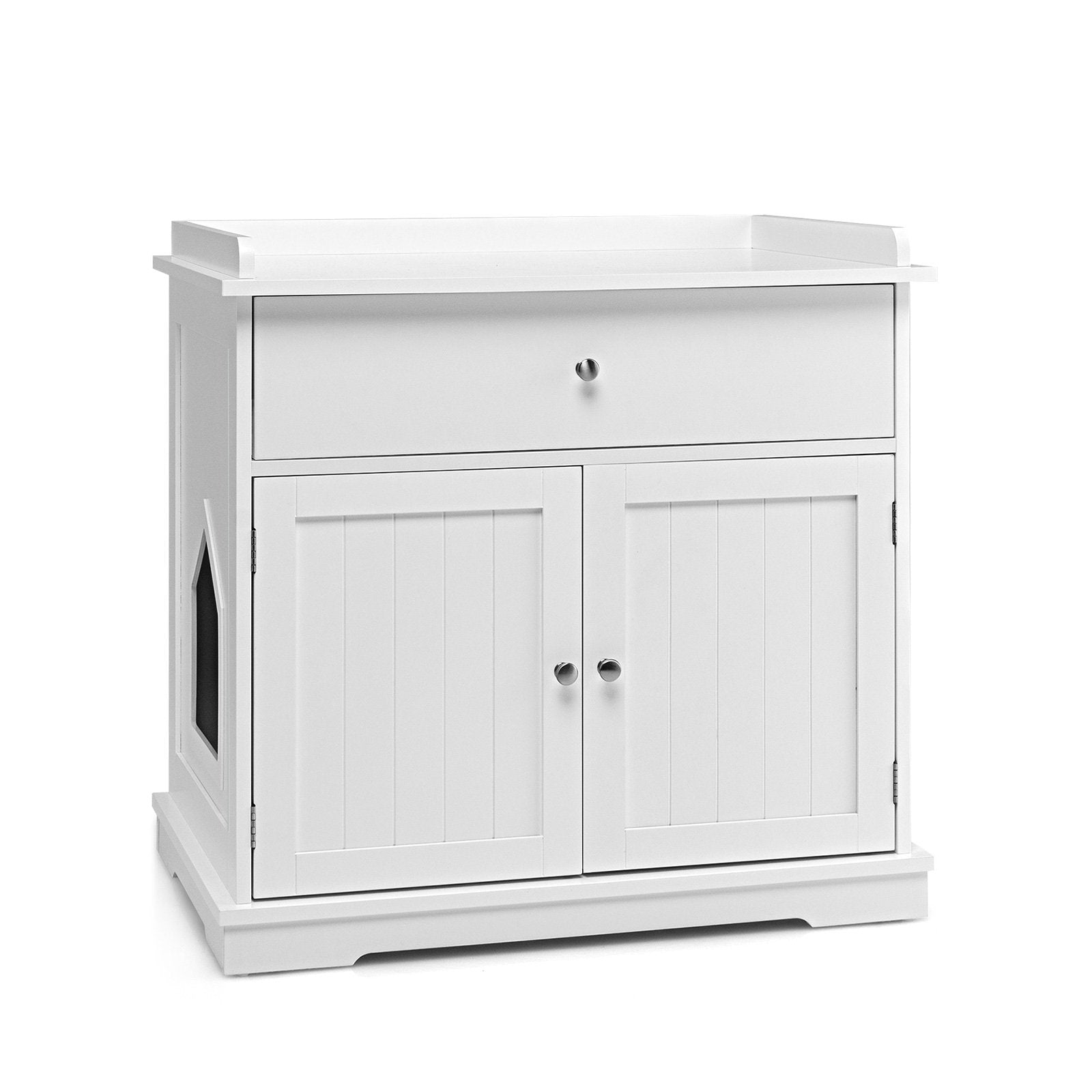 Wooden Cat Litter Box Enclosure with Drawer Side Table Furniture, White - Gallery Canada