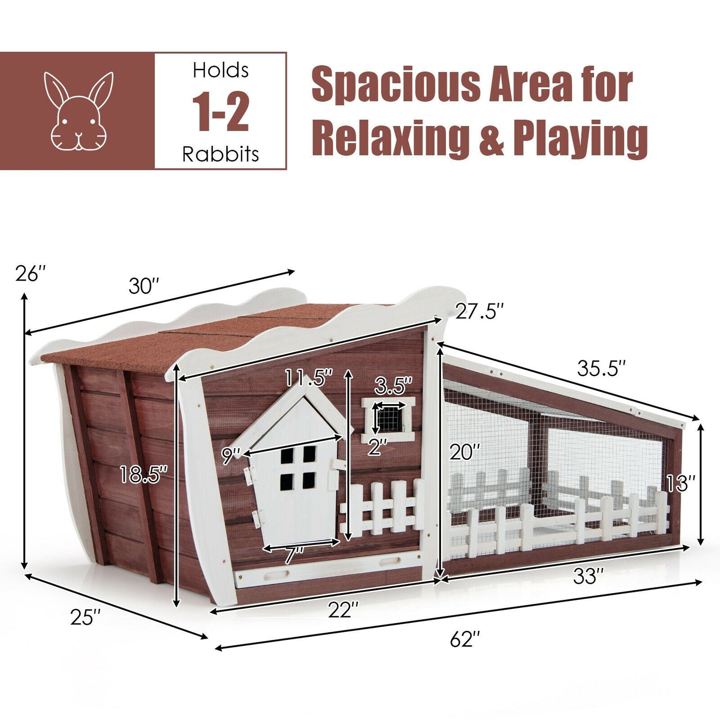 62 Inch Wooden Rabbit Hutch with Pull Out Tray, Red - Gallery Canada